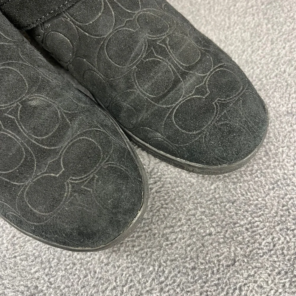 Coach Black Suede Monogram Tall‎ Boots Buckle Detail Women's US 8 B EU 38.5